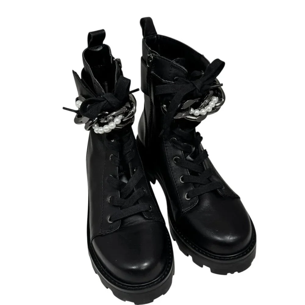 Karl Lagerfeld Women's Combat Boots  Maxi Chain Fem Size 8  NEW‎
